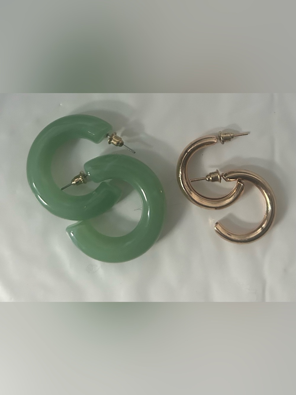 Green Hoop Resin Earrings with Gold-Tone Metal